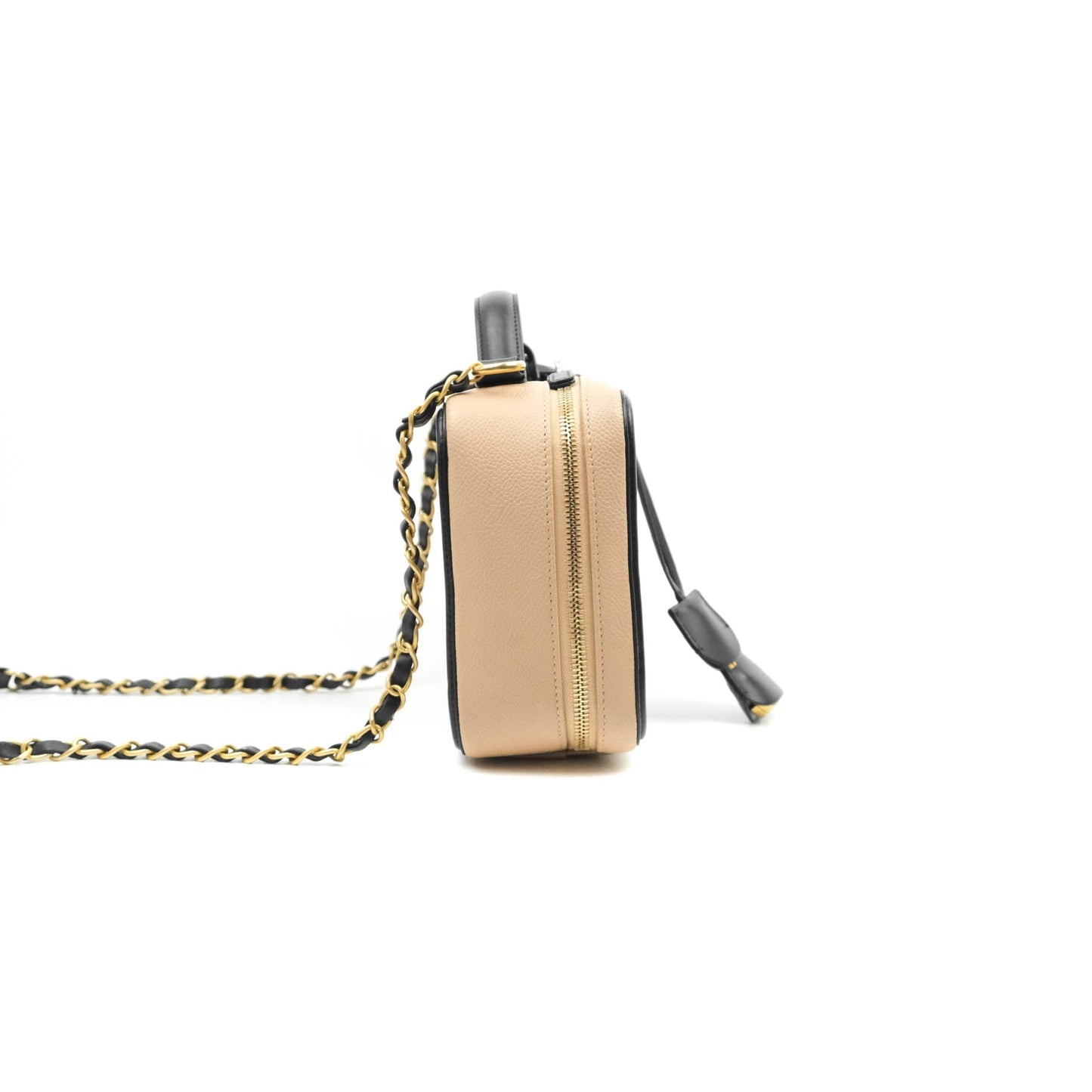 Chanel Quilted Medium CC Filigree Vanity Case Beige Caviar Gold Hardware
