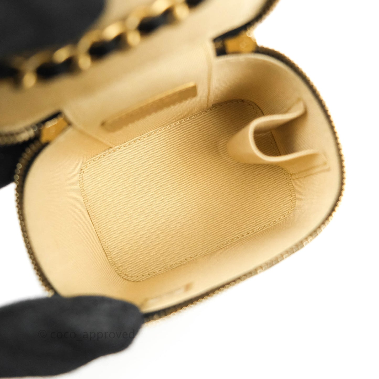 Chanel Classic Mini Pearl Crush Vanity With Chain Black Lambskin Aged Gold Hardware