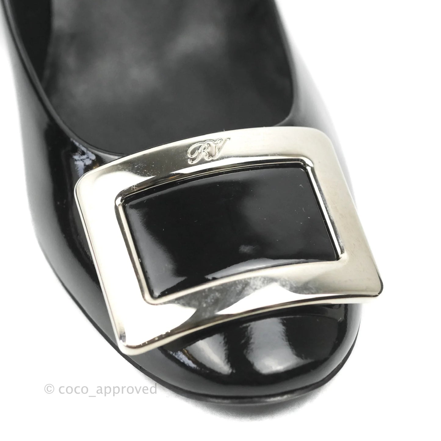 Roger Vivier Trompette Pumps Black Patent Silver Hardware Size 38.5
