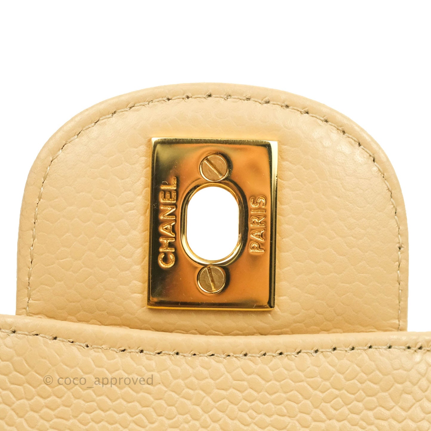 Chanel Classic M/L Medium Flap Quilted Beige Caviar Gold Hardware
