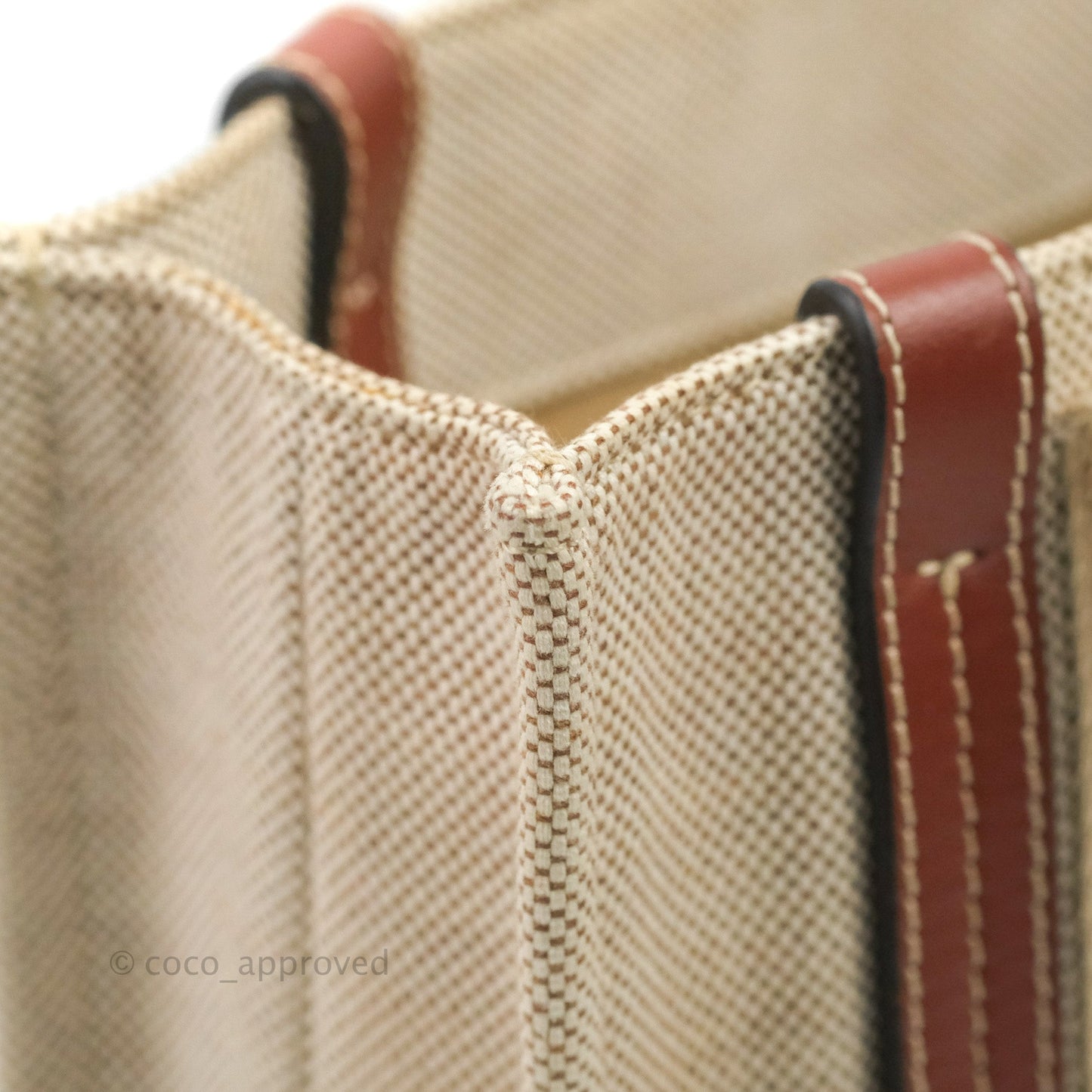 Chloe Small Woody Tote Bag Cotton Canvas & Brown Calfskin with Woody Ribbon