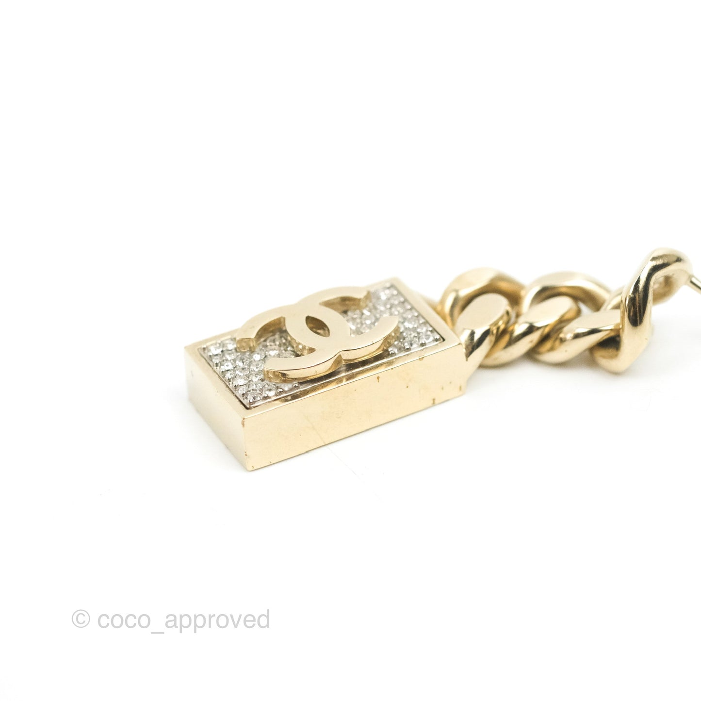 Chanel Chain CC Crystal Plate Drop Earrings Gold Tone 21C