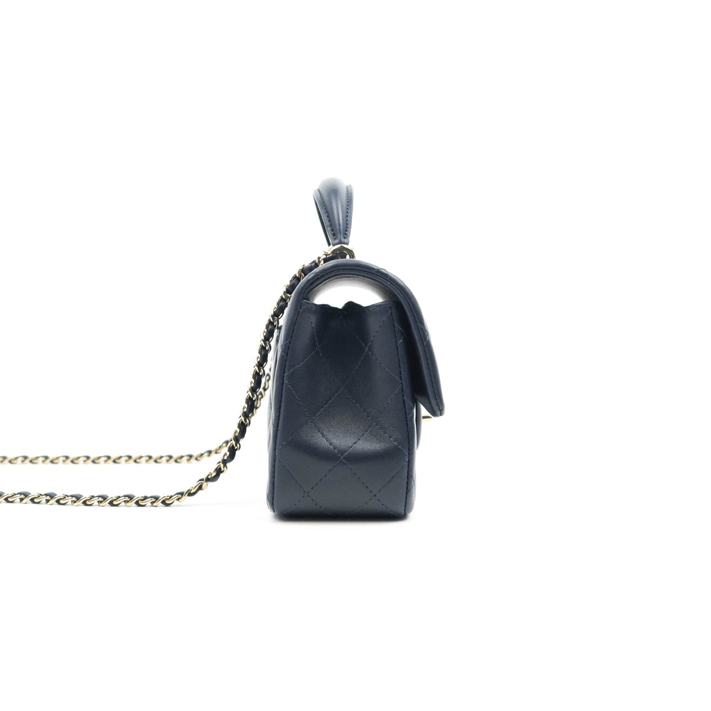 Chanel Top Handle Mini Rectangular Flap Bag Navy Lambskin Gold Hardware