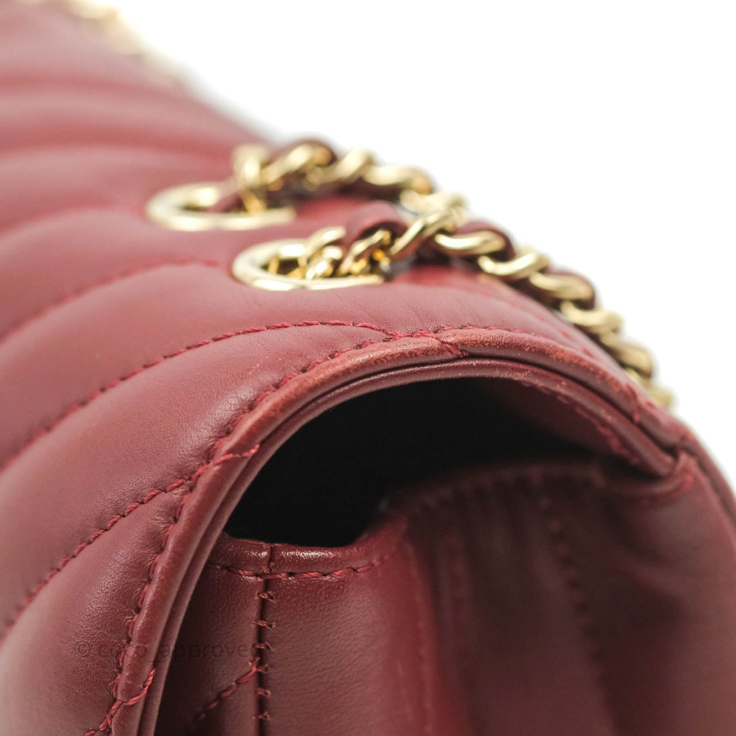 Chanel Small Statement Chevron Flap Bag Burgundy Lambskin Gold Hardware