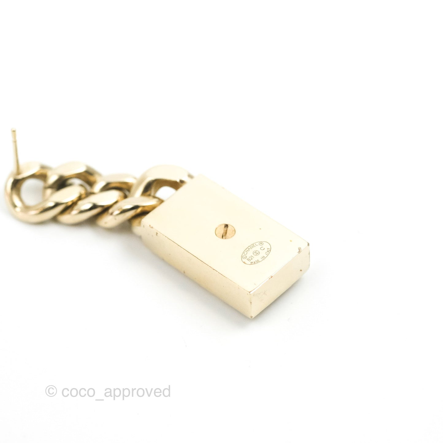 Chanel Chain CC Crystal Plate Drop Earrings Gold Tone 21C