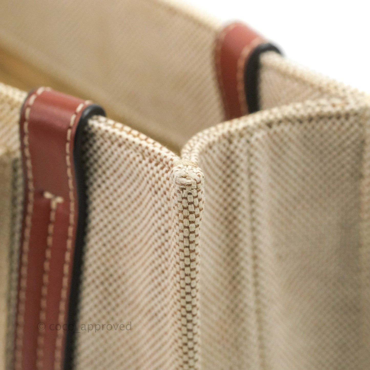 Chloe Small Woody Tote Bag Cotton Canvas & Brown Calfskin with Woody Ribbon