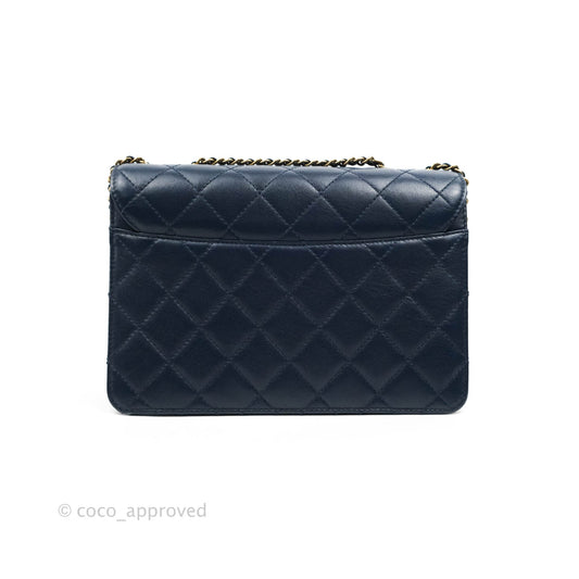 Chanel Beauty Lock Flap Bag Navy Sheepskin Aged Gold Hardware