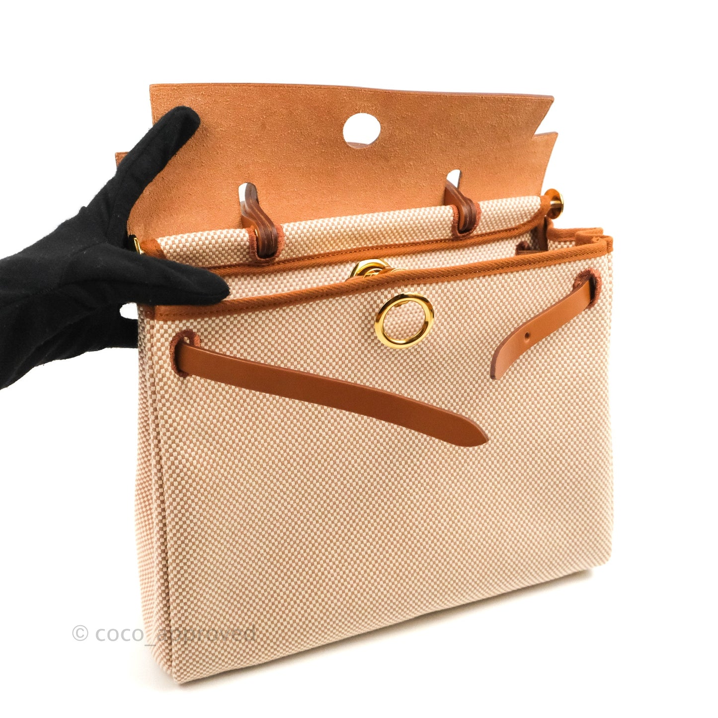Hermès Herbag Zip 31 Retourne Criss Viking Ecru-Beige/Fauve Canvas Gold Hardware