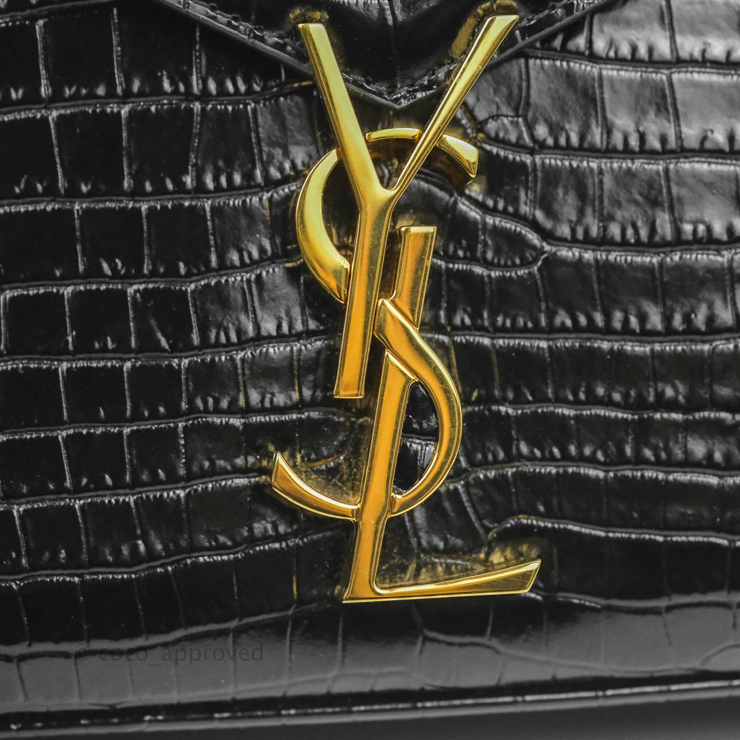 Saint Lauren Cassandra Mini Top Handle Bag Black Crocodile-embossed Shiny Calfskin