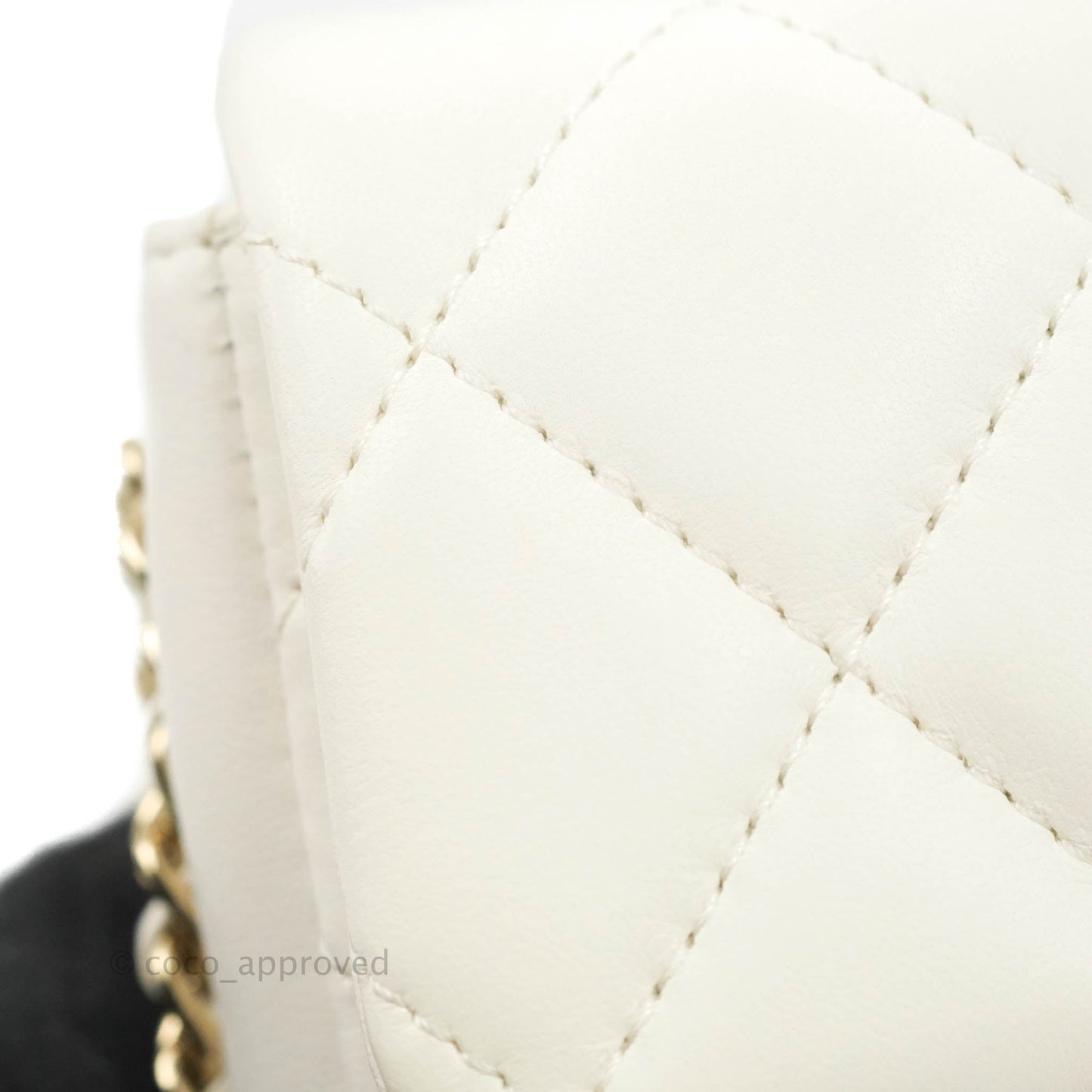 Chanel Small Logo Pearl Chain Flap Bag White Lambskin Gold Hardware