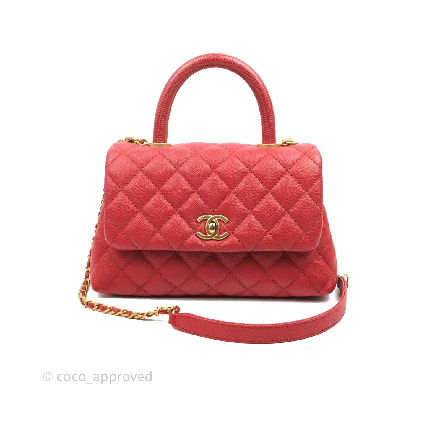 Chanel Small Quilted Coco Handle Red Caviar Gold Hardware