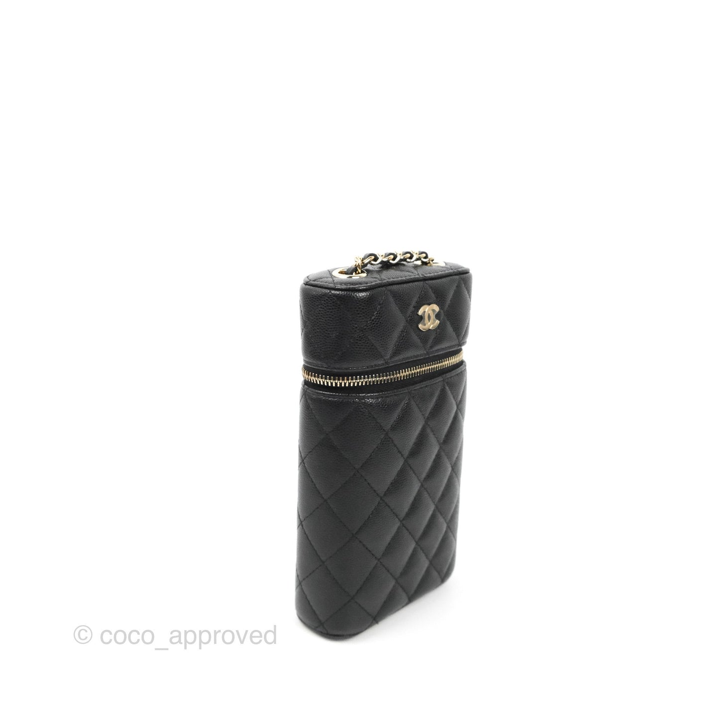 Chanel Vanity Phone Holder With Chain Black Caviar Gold Hardware