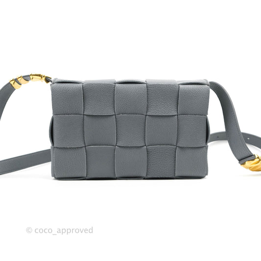 Bottega Veneta Cassette Shoulder Bag Intreccio Thunder Grey Grained Calfskin Gold Hardware
