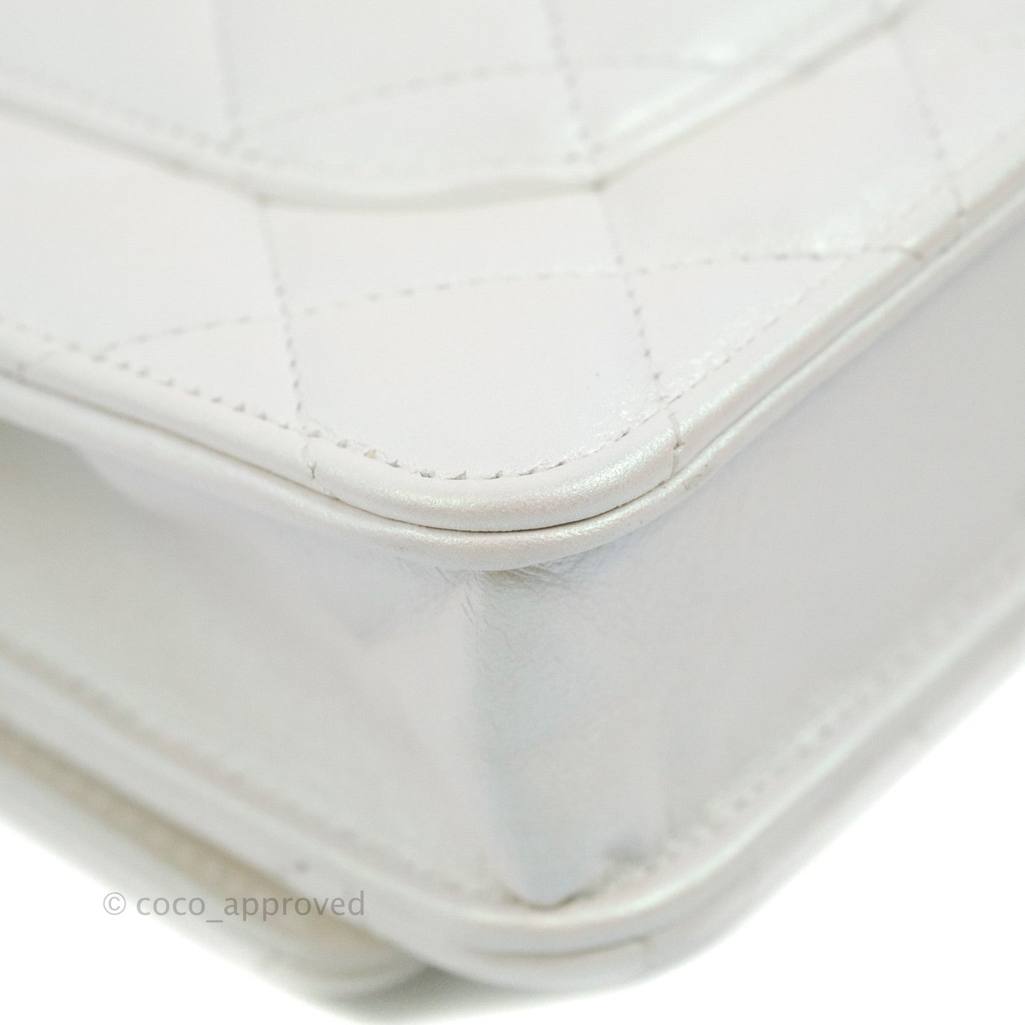 Chanel Quilted Classic Wallet on Chain WOC Iridescent White Lambskin Gold Hardware