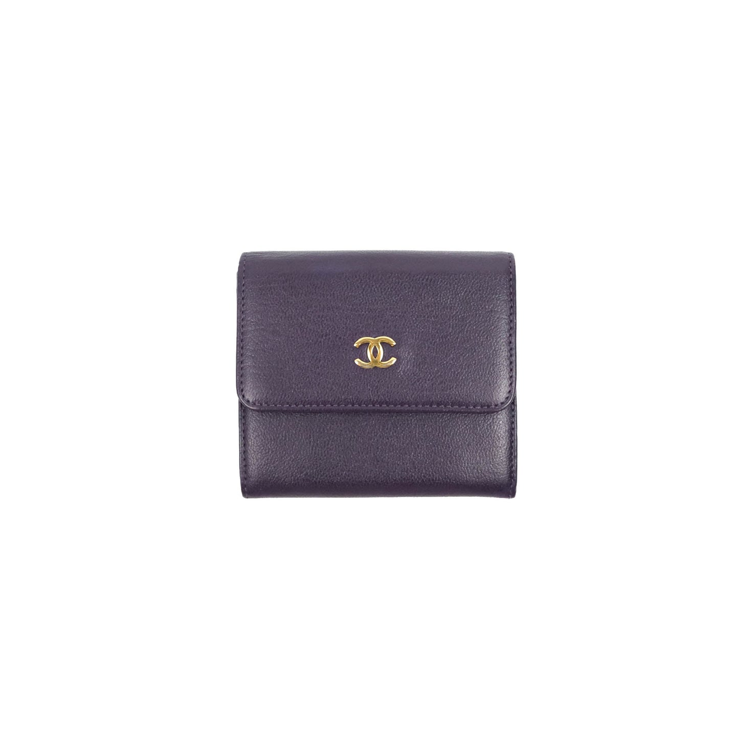 Chanel Vintage CC Tri-fold Short Wallet Purple Gold Hardware