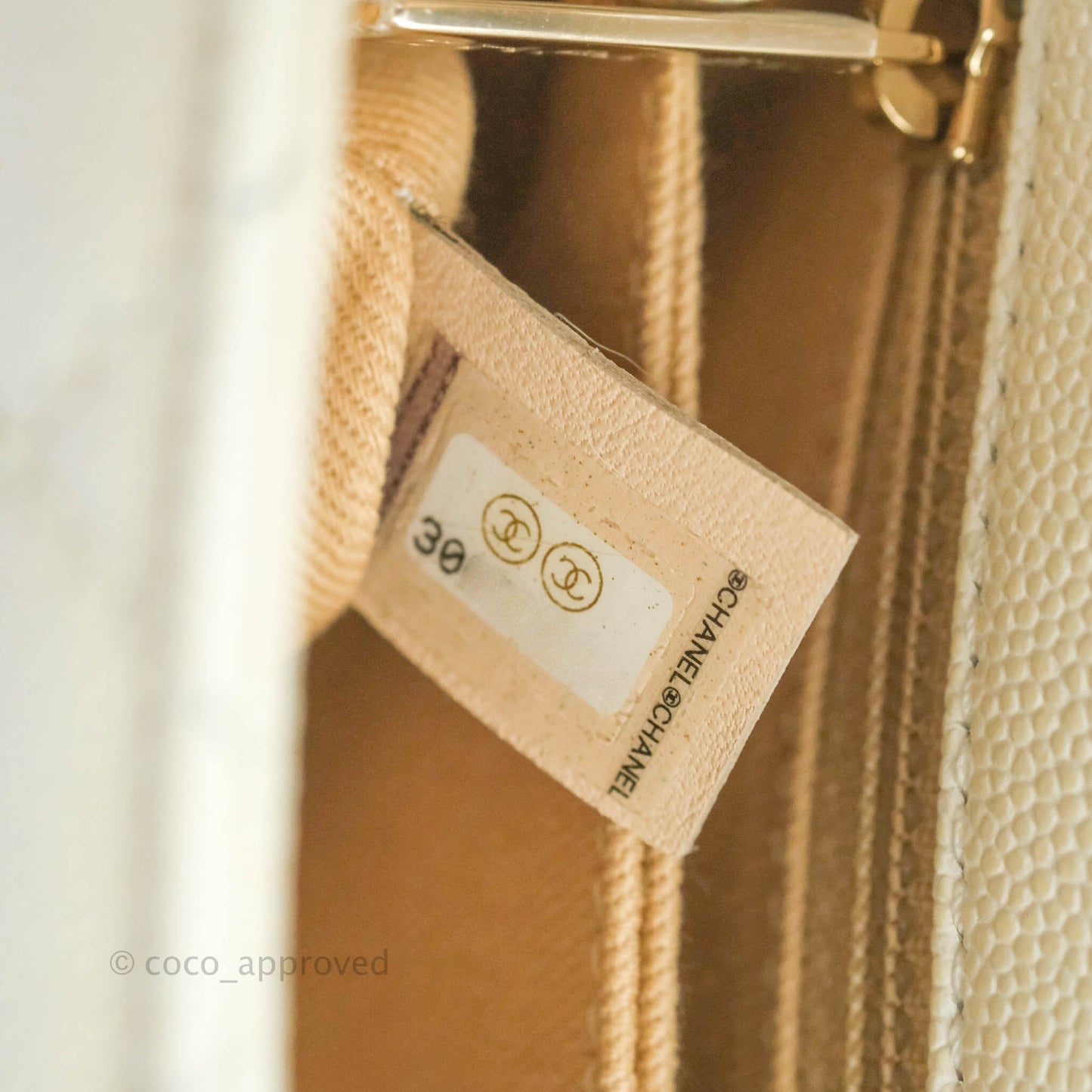 Chanel Mini Coco Handle Quilted Iridescent White Caviar Gold Hardware
