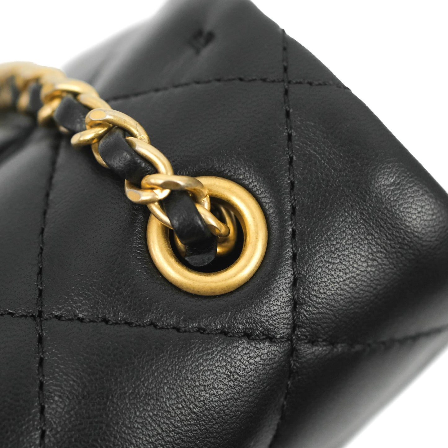 Chanel Mini Flap Bag With Heart CC Charm Black Lambskin Aged Gold Hardware