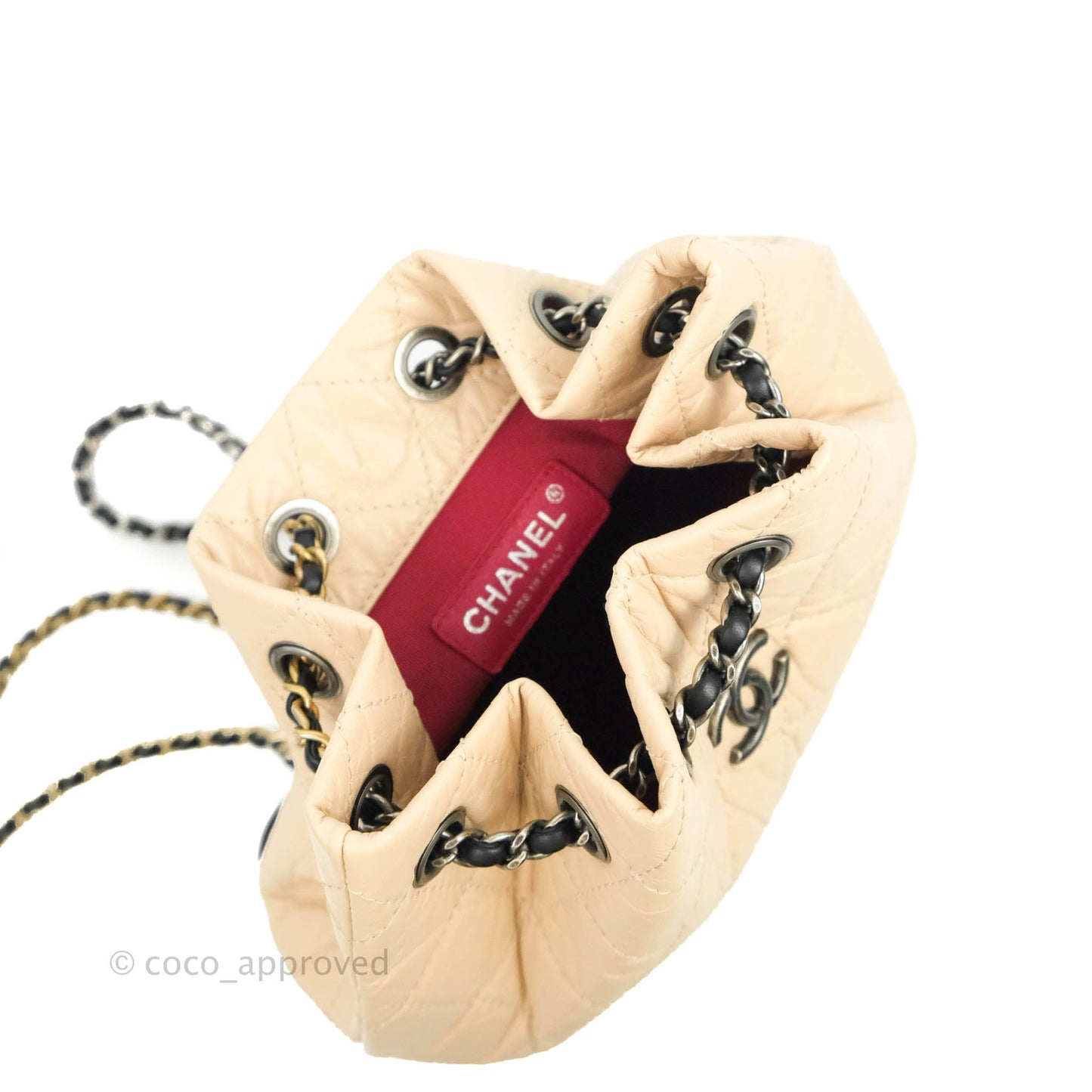 Chanel Small Gabrielle Backpack Beige Black Aged Calfskin