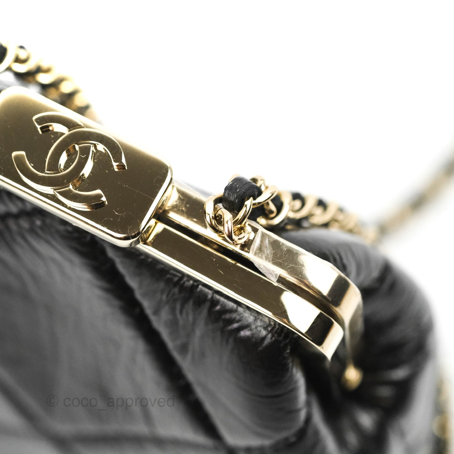 Chanel Kisslock Glasses Case Black Aged Lambskin Gold Hardware 21C