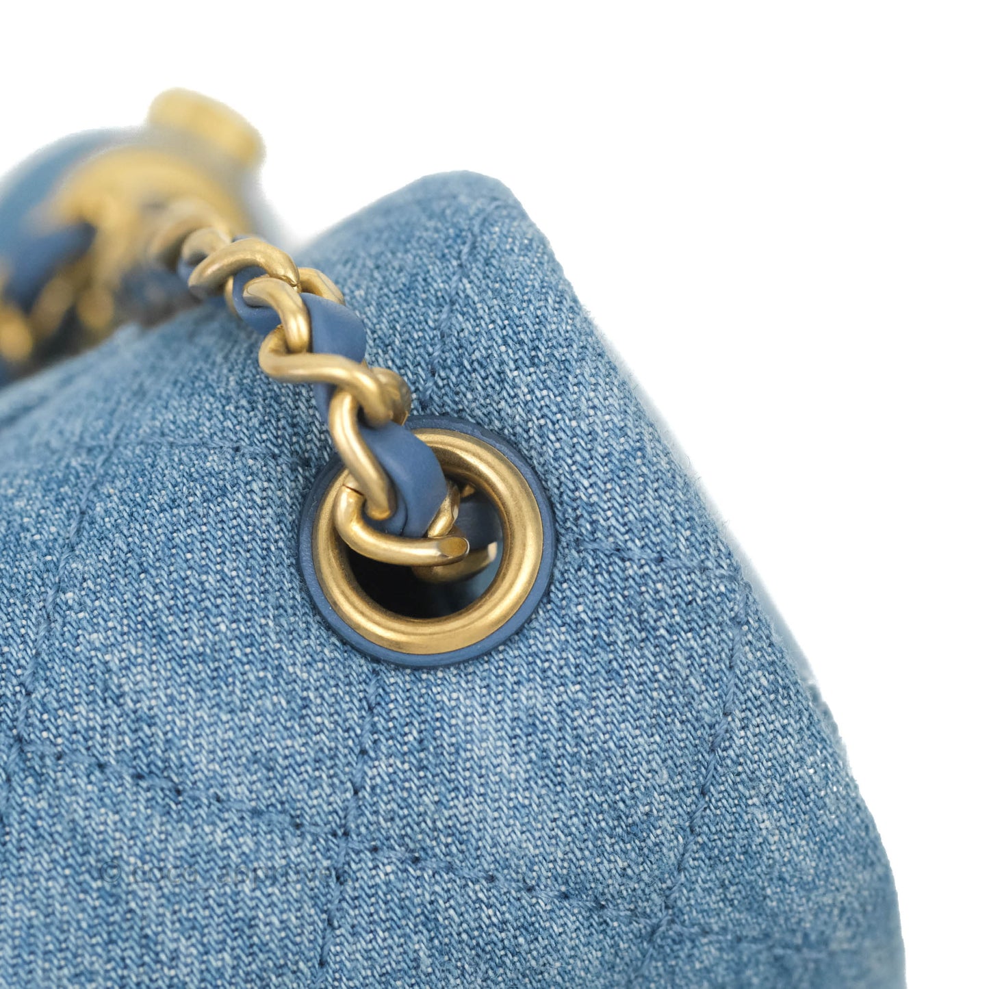 Chanel Mini Rectangular Pearl Crush Quilted Denim Aged Gold Hardware 22C