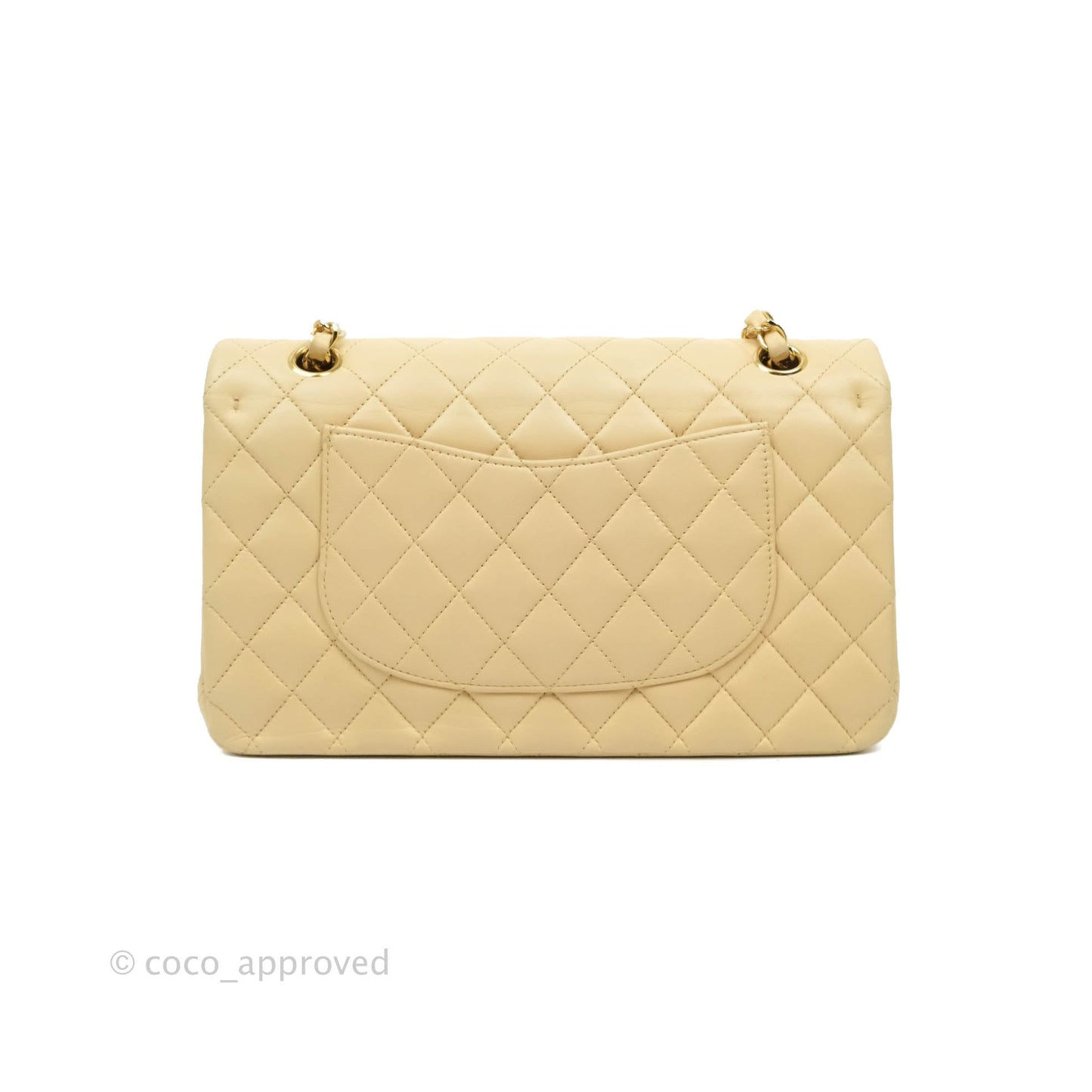Chanel Classic M/L Medium Double Flap Beige Lambskin Gold Hardware Metal