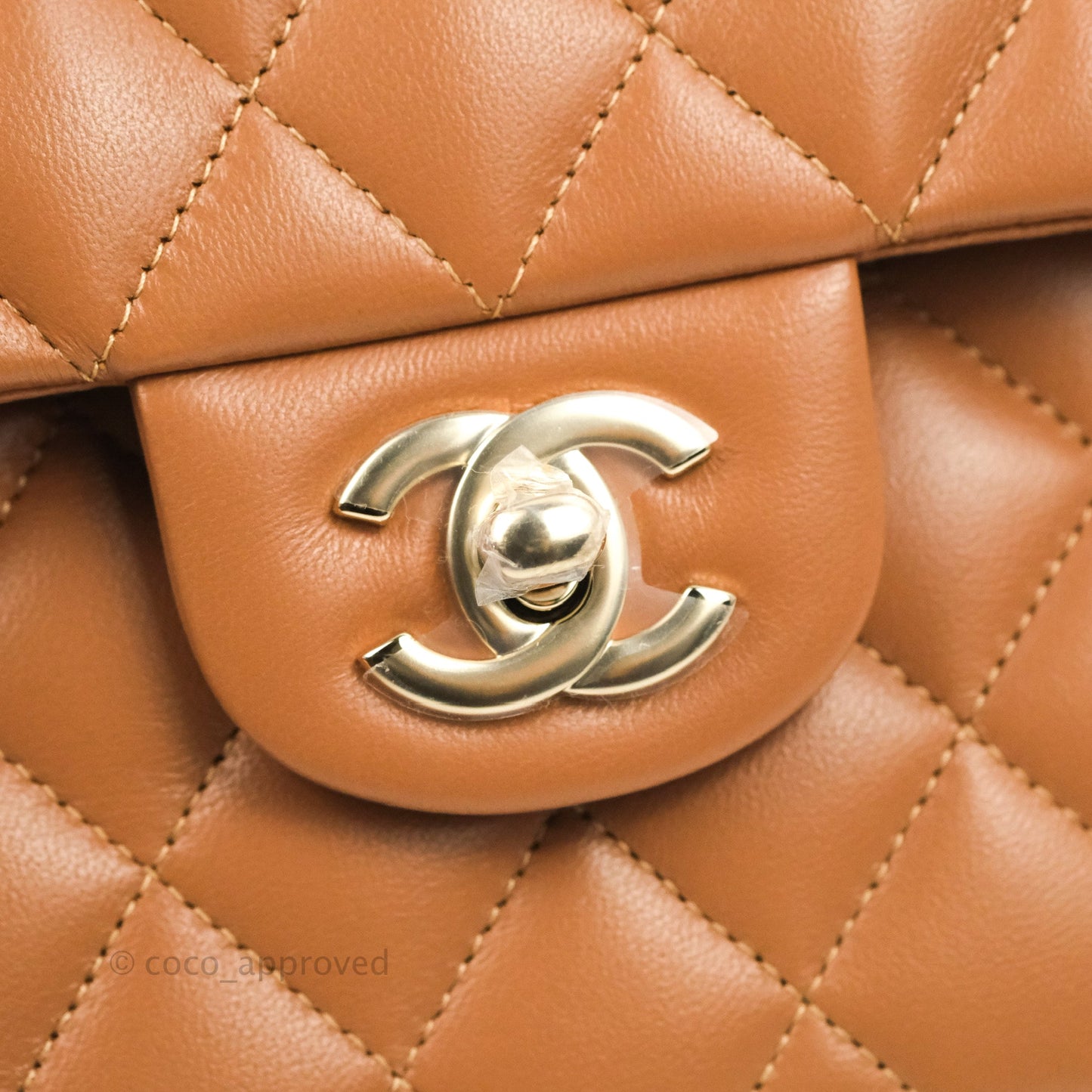 Chanel Small Classic Quilted Flap Dark Beige Caramel Lambskin Gold Hardware 22S