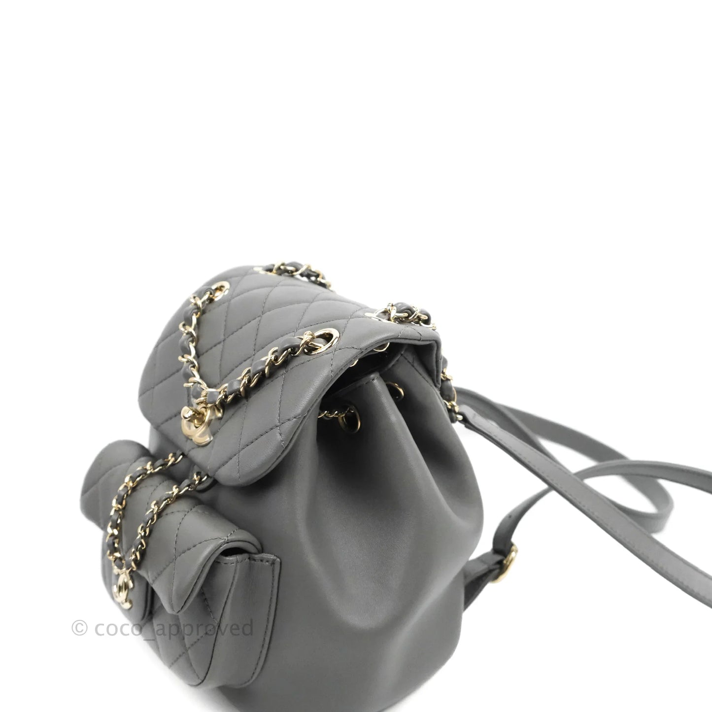 Chanel Quilted Small Duma Drawstring Backpack Grey Lambskin
