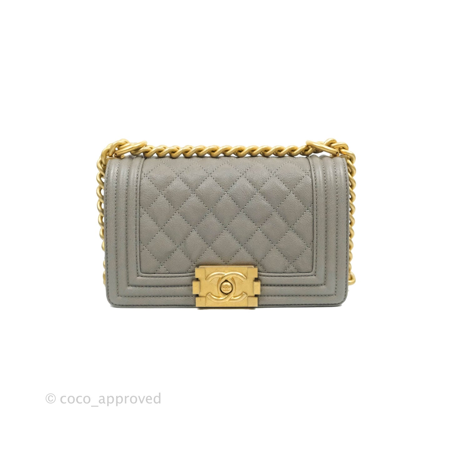 Chanel Small Quilted Boy Dark Grey Caviar Gold Hardware