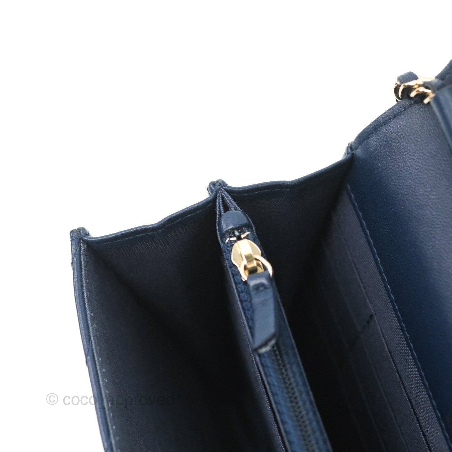 Chanel Square WOC Wallet On Chain Blue Lambskin Chevron Gold Hardware