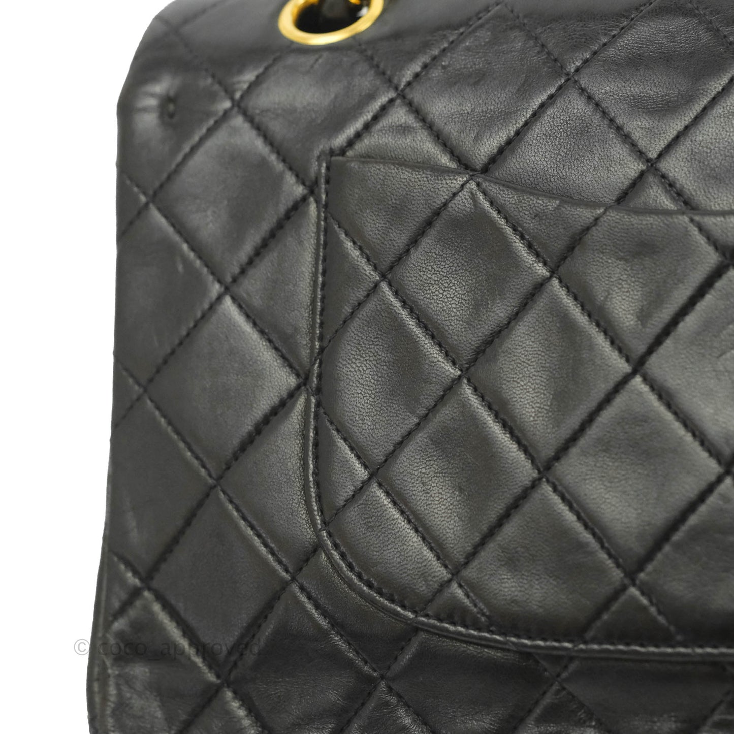 Chanel Vintage M/L Medium Double Flap Bag Black Lambskin 24K Gold Hardware