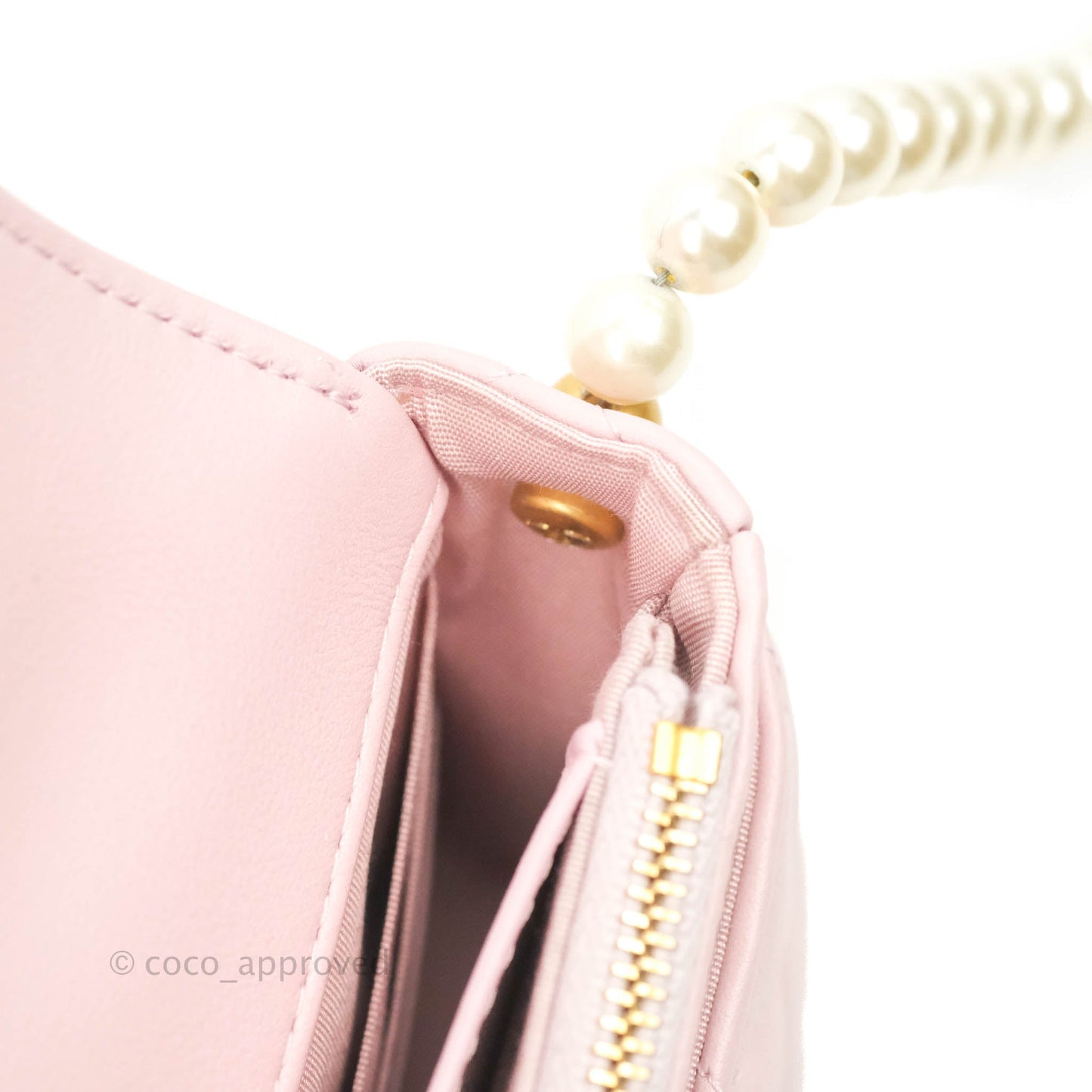 Chanel Quilted Wallet On Chain WOC With Pearl Chain Pink Aged Gold Hardware