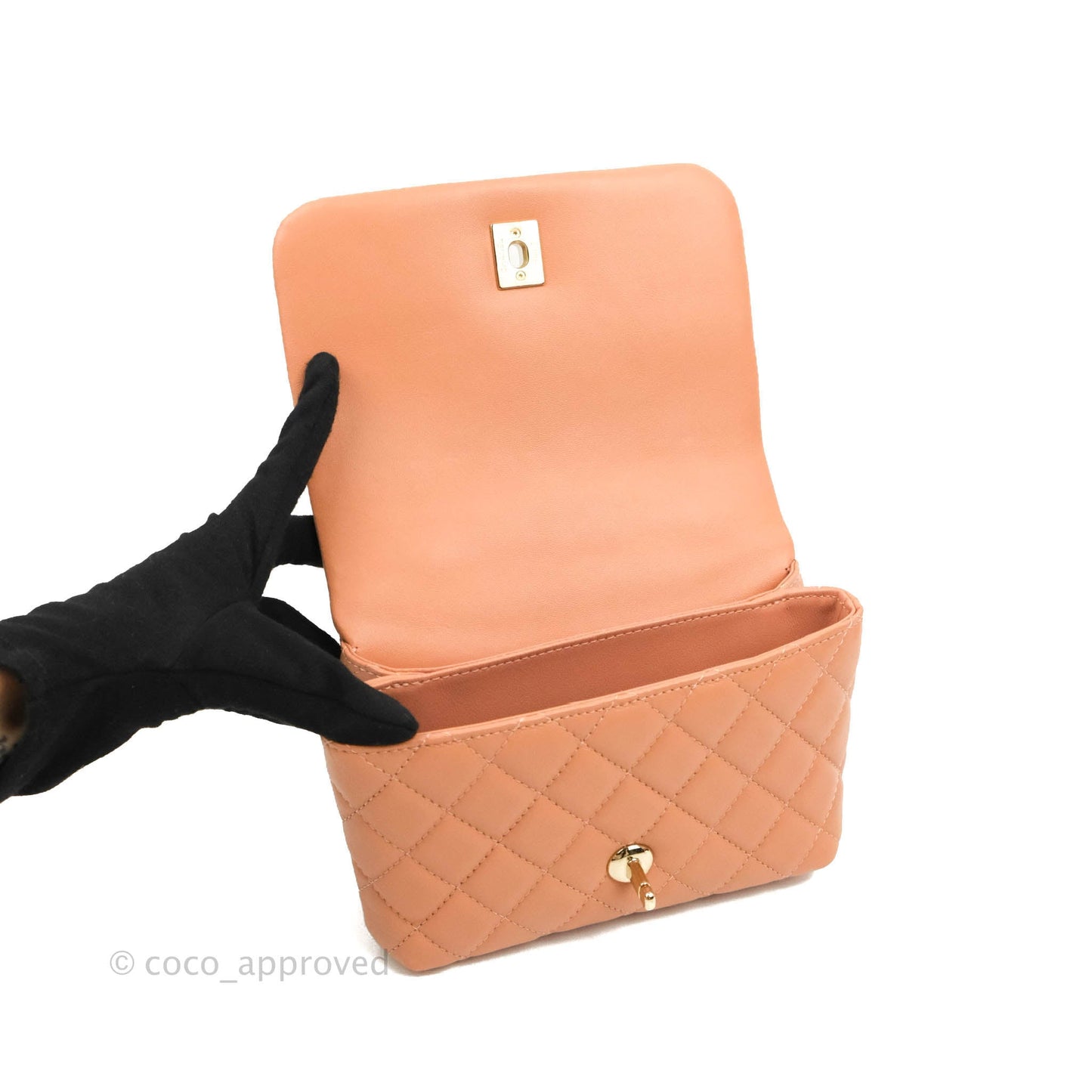 Chanel Quilted Knock On Wood Top Handle Bag Beige Pink Lambskin Gold Hardware