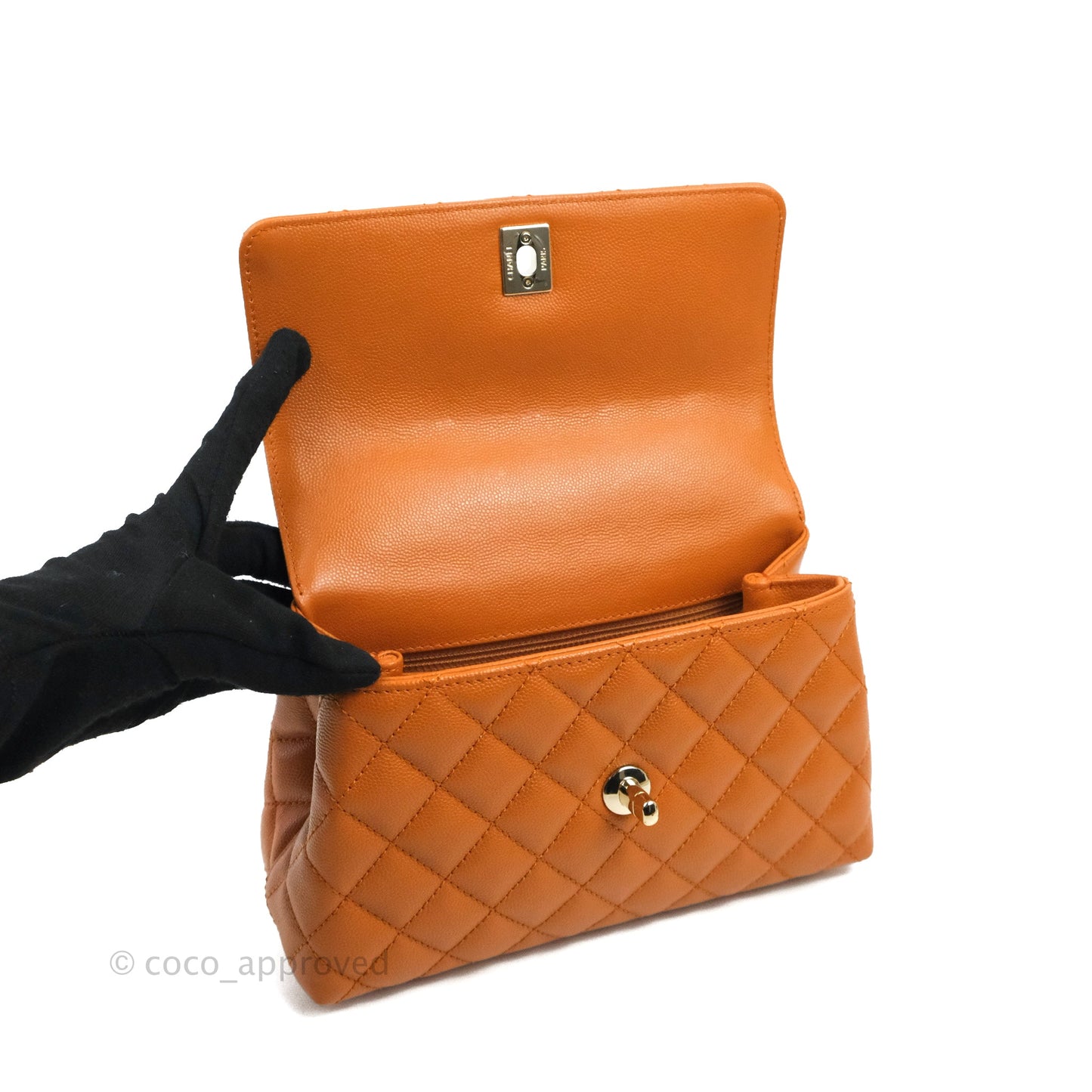 Chanel Small Coco Handle Quilted Caramel Caviar Gold Hardware 21A