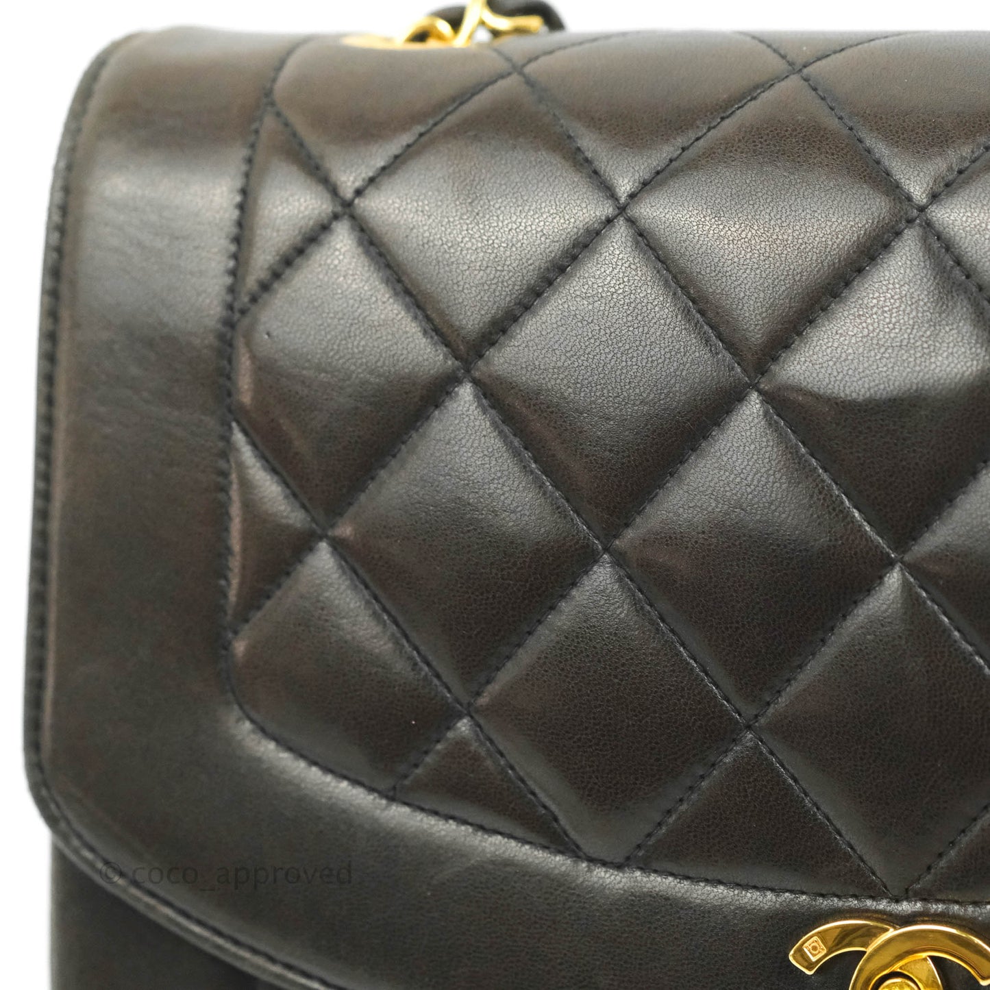 Chanel Vintage Quilted Medium Classic Diana Flap Bag Black Lambskin 24K Gold Harwdare