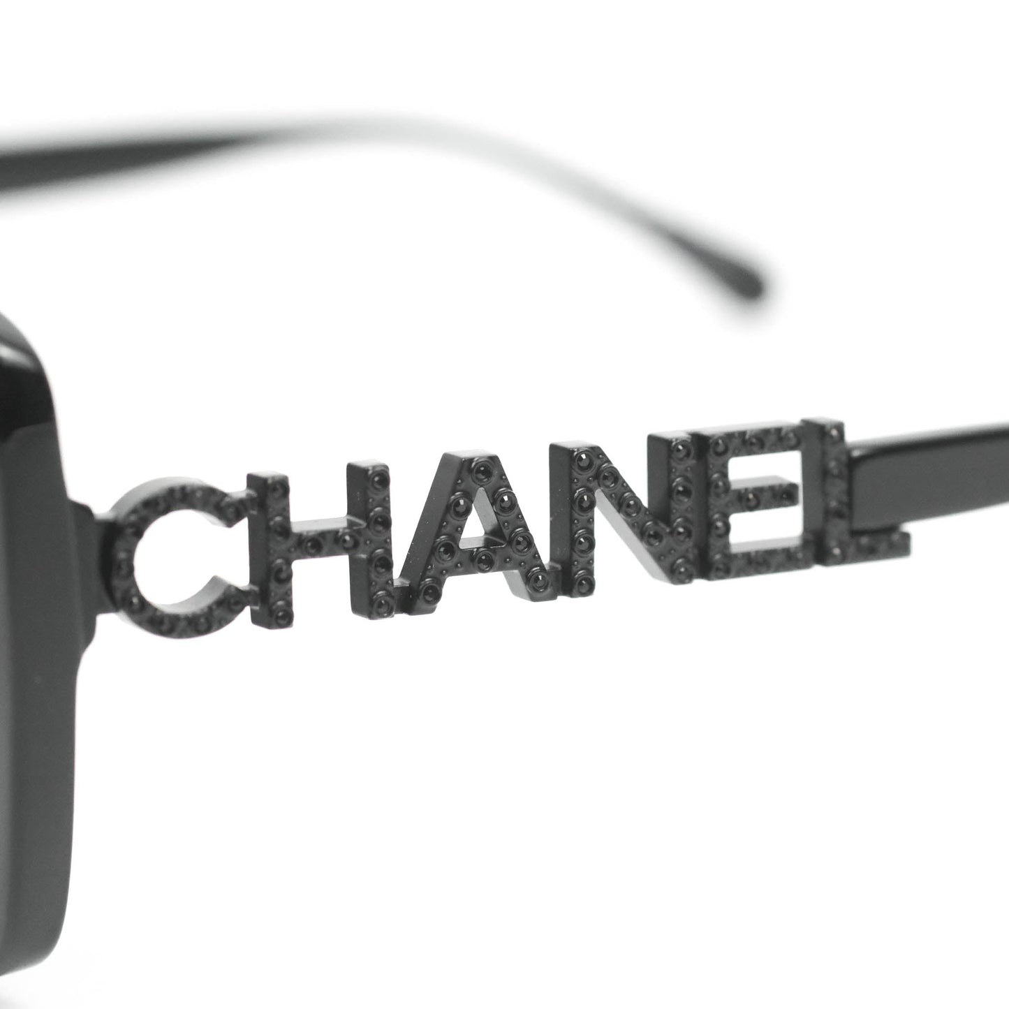 Chanel Acetate Strass Square Polarized Sunglasses Black