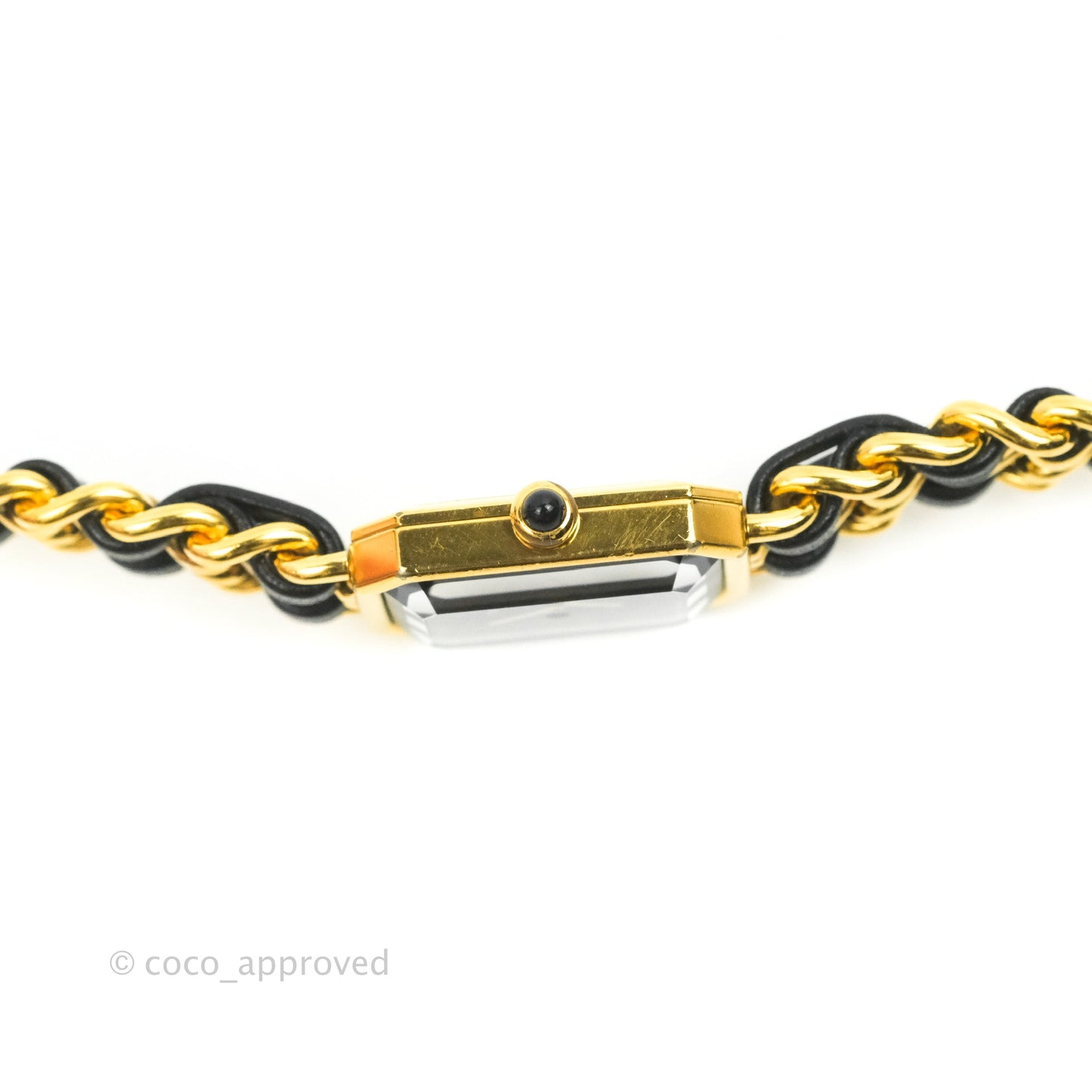 Chanel Vintage Première Watch Black Leather Gold Plated Size L