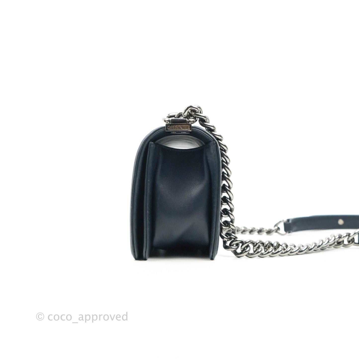 Chanel Small Quilted Boy Navy Calfskin Gun Metal
