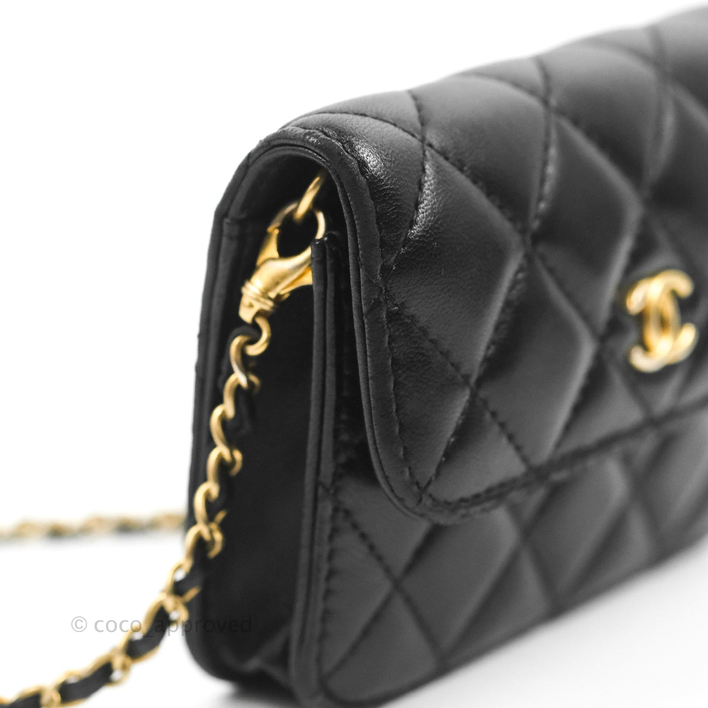 Chanel Mini Pearl Crush Clutch With Chain Belt Black Lambskin Aged Gold Hardware