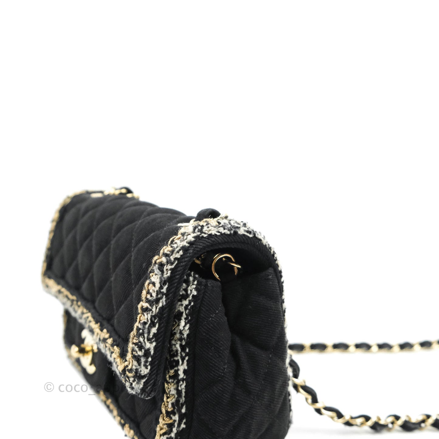 Chanel Classic Mini Rectangular Flap Bag Black Denim Braided Gold Hardware 18A
