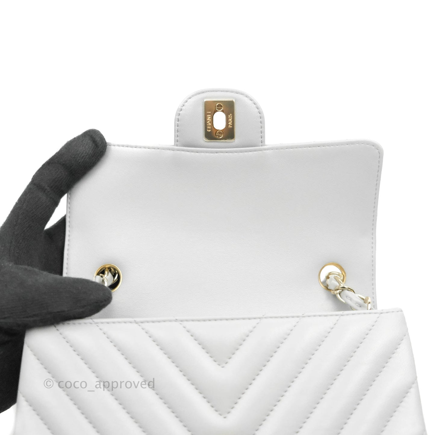 Chanel Chevron Mini Rectangular Flap Grey Lambskin Gold Hardware 20S