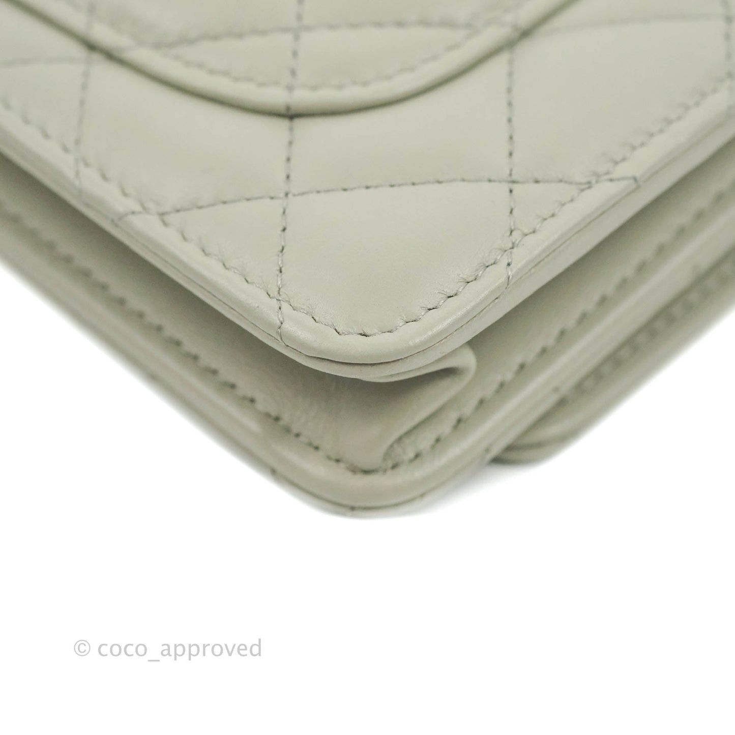 Chanel Quilted Pearl Crush Wallet on Chain WOC Light Grey Lambskin Aged Gold Hardware 22C