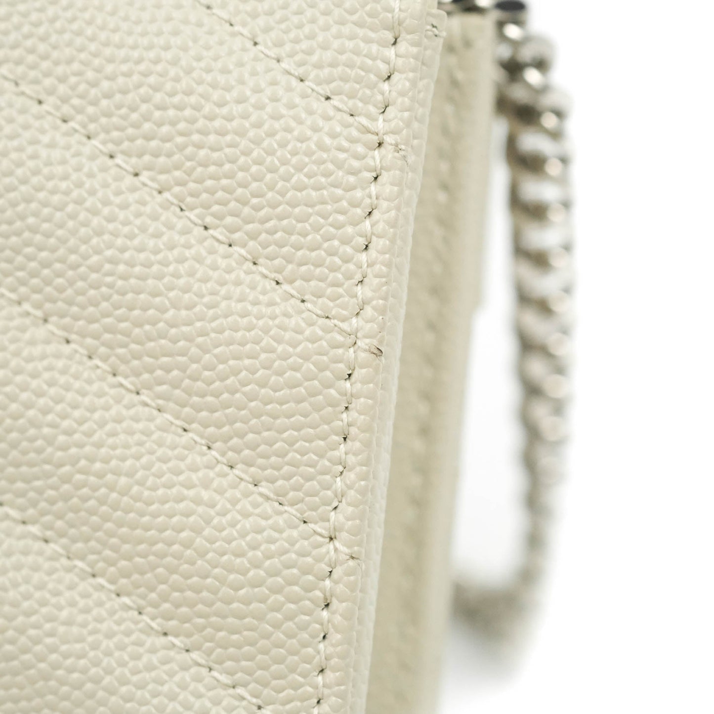 Saint Laurent Wallet on Chain White Grained Leather Silver Hardware