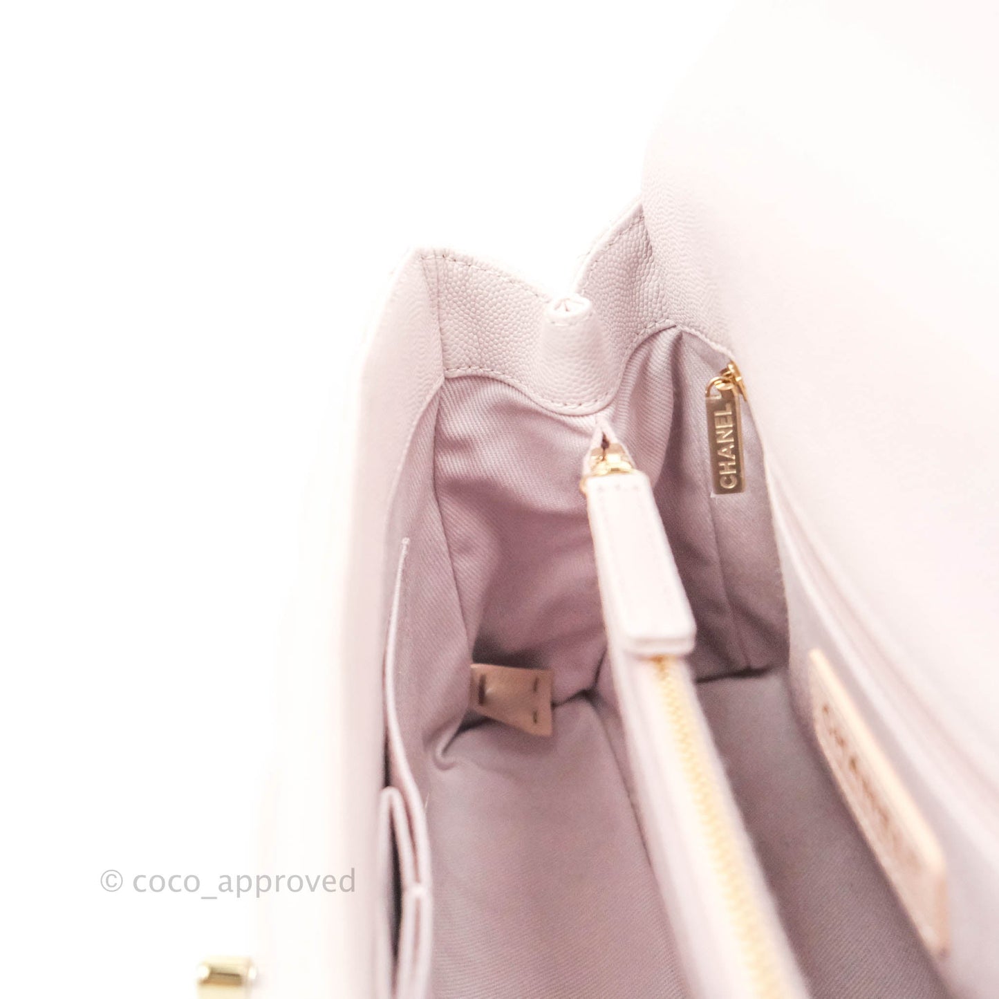 Chanel Medium Coco Handle Quilted Light Lilac Pink Caviar Gold Hardware