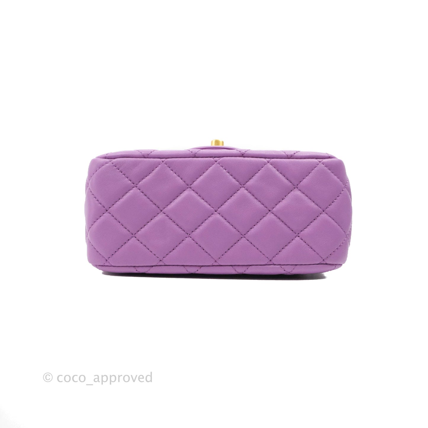 Chanel Mini Square Pearl Crush Quilted Purple Lambskin Aged Gold Hardware