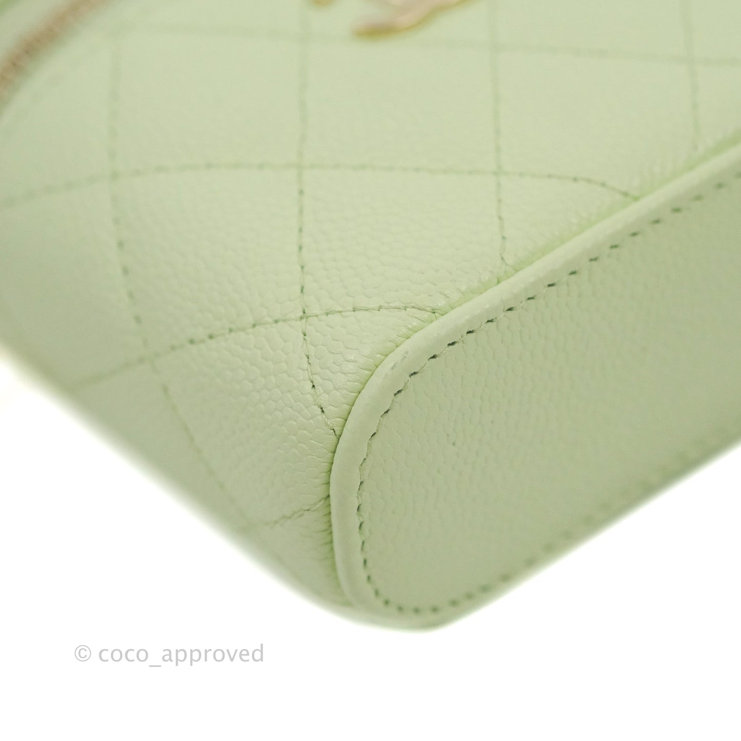 Chanel Quilted Small Handle With Care Vanity Case With Chain Green Caviar Gold Hardware