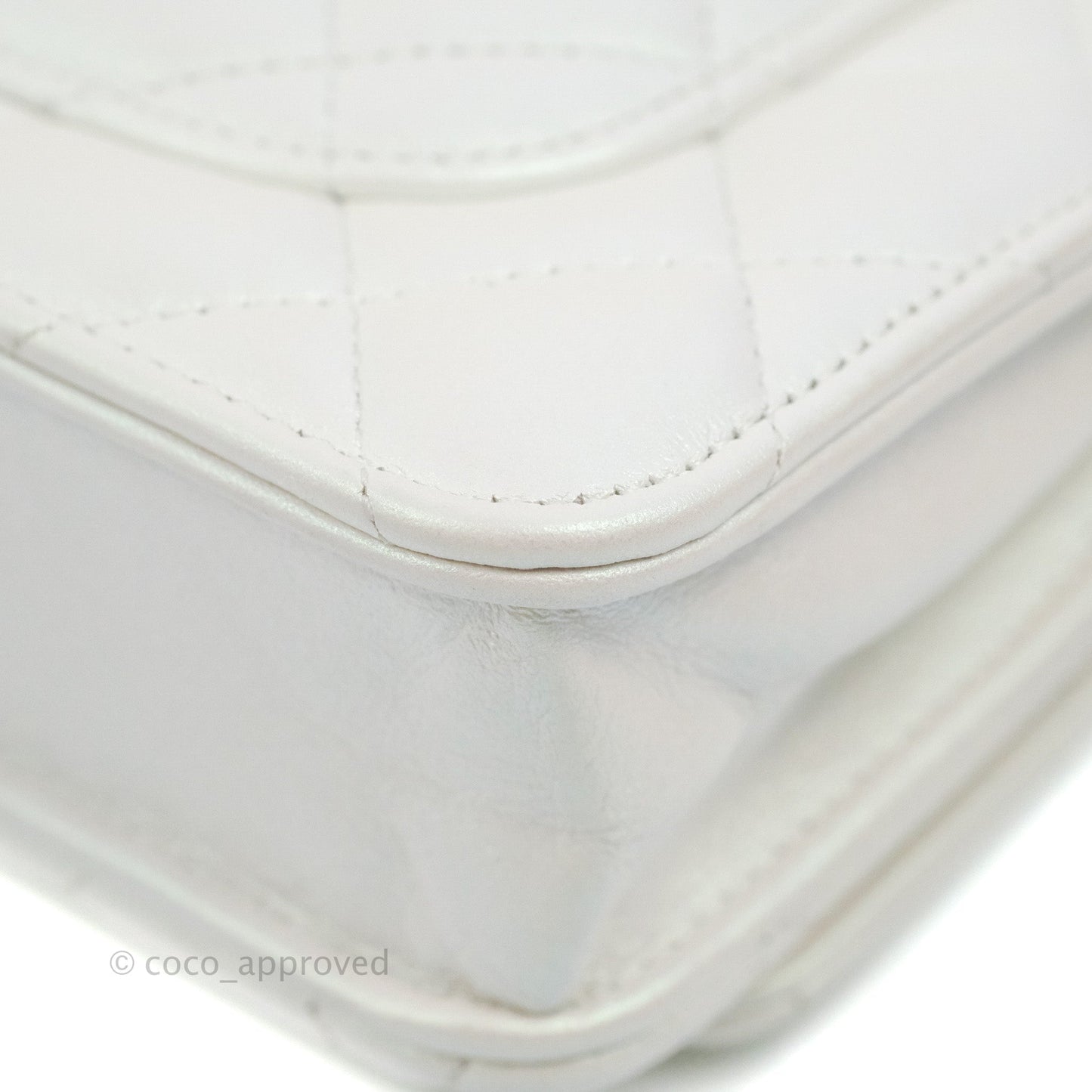 Chanel Quilted Classic Wallet on Chain WOC Iridescent White Lambskin Gold Hardware