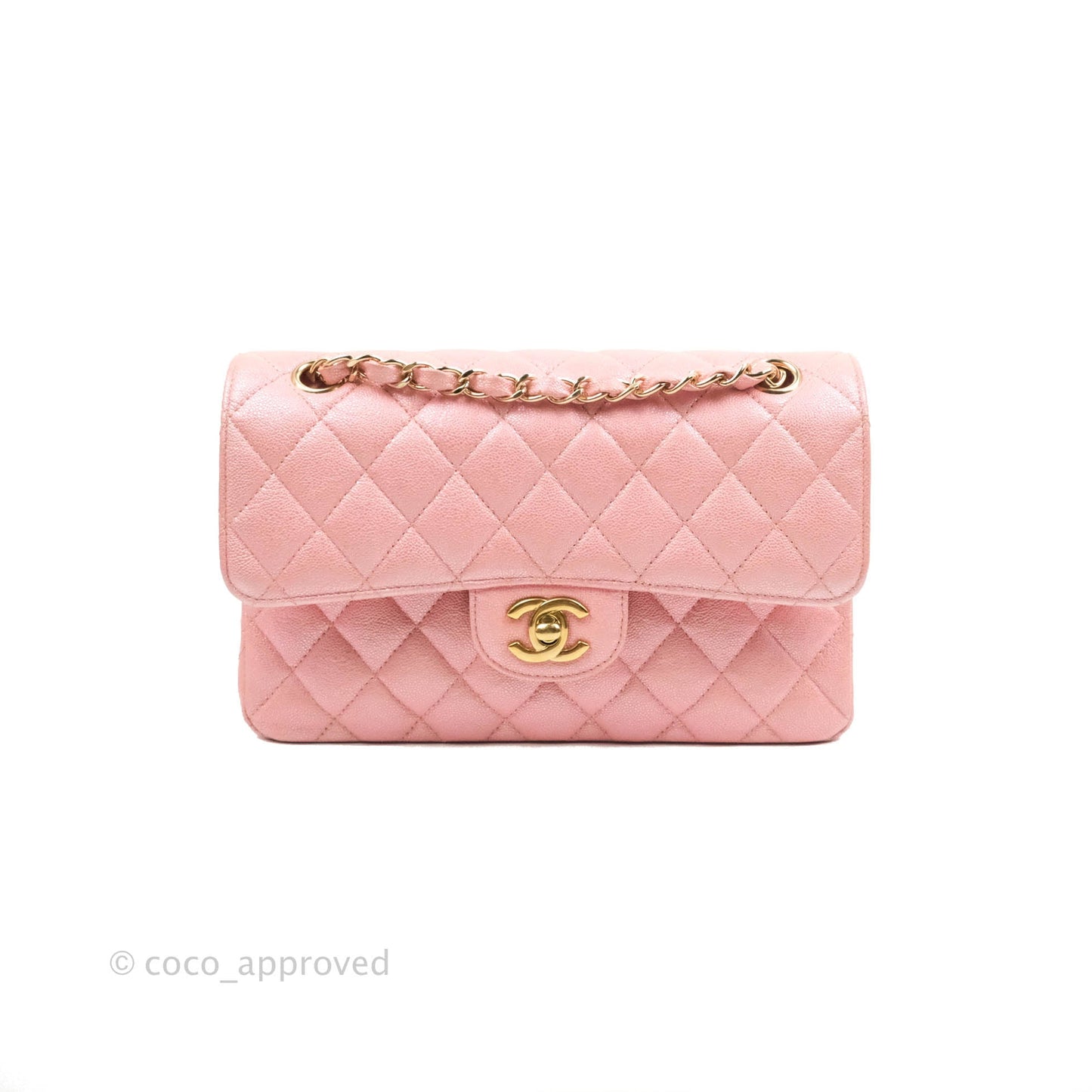 Chanel Small Classic Quilted Flap Iridescent Pink Caviar Gold Hardware 19S