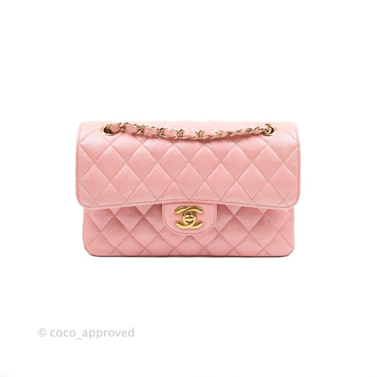 Chanel Small Classic Quilted Flap Iridescent Pink Caviar Gold Hardware 19S