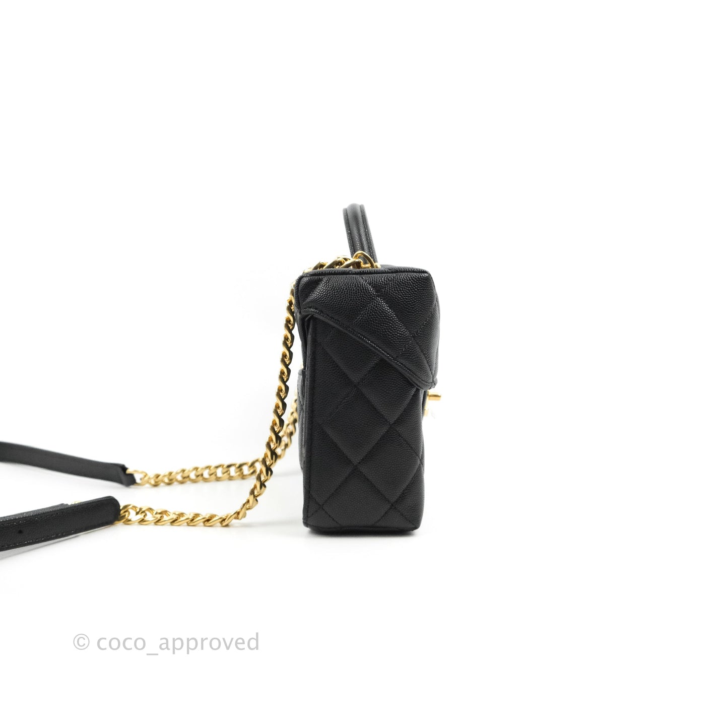 Chanel Small Vanity Flap Bag With Handle Black Caviar Gold Hardware 23C