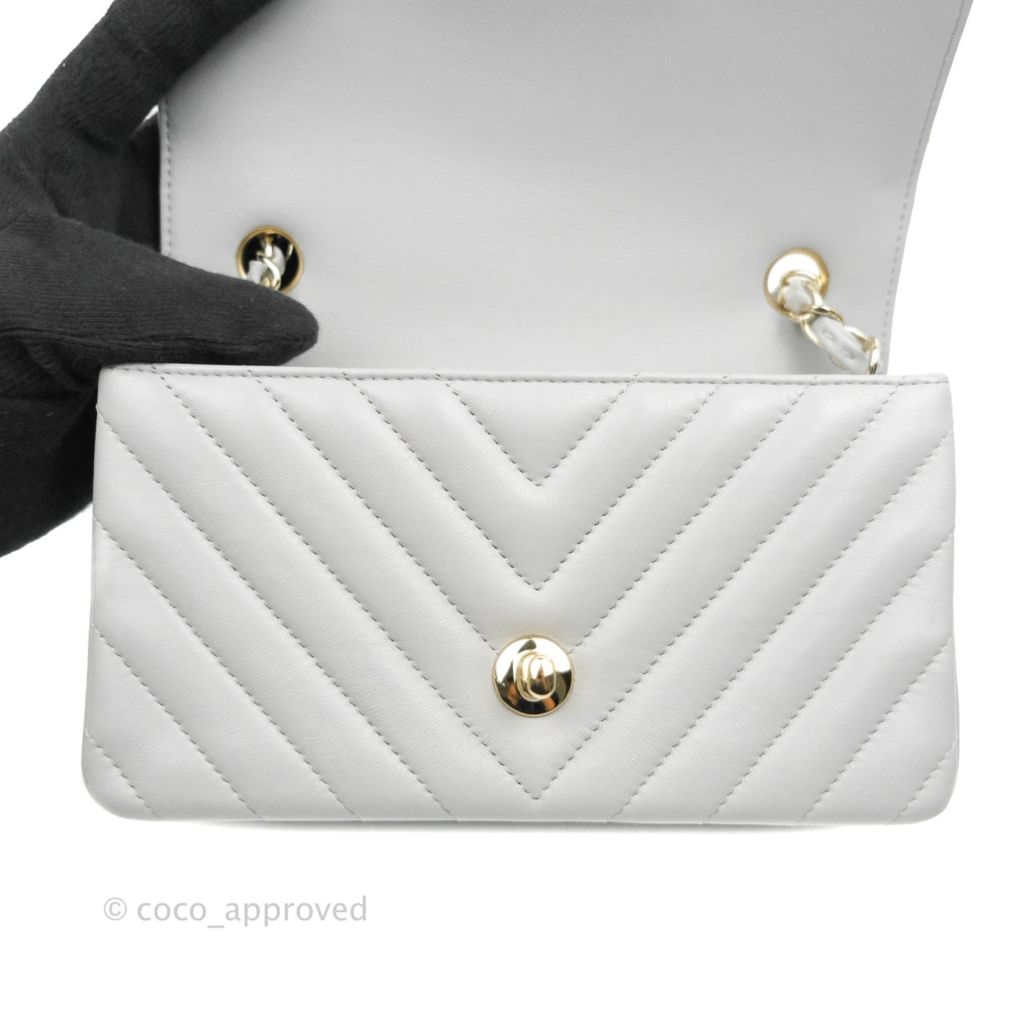 Chanel Chevron Mini Rectangular Flap Grey Lambskin Gold Hardware 20S